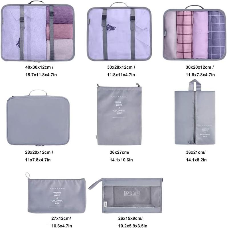 Travel Packing Cubes, Toifucos Multifunction 8pcs/set Luggage Organiser Waterproof Compression Suitcase Essential Bag, Dark Gray 6