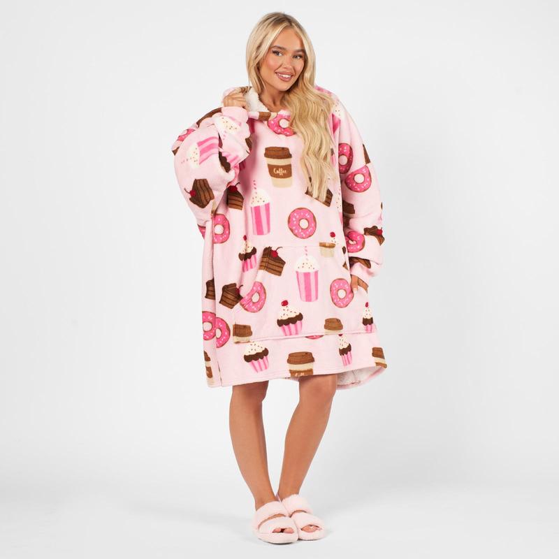 OHS Coffee Cake Hoodie Blanket Wearable Throw Hooded Fleece Blanket 5