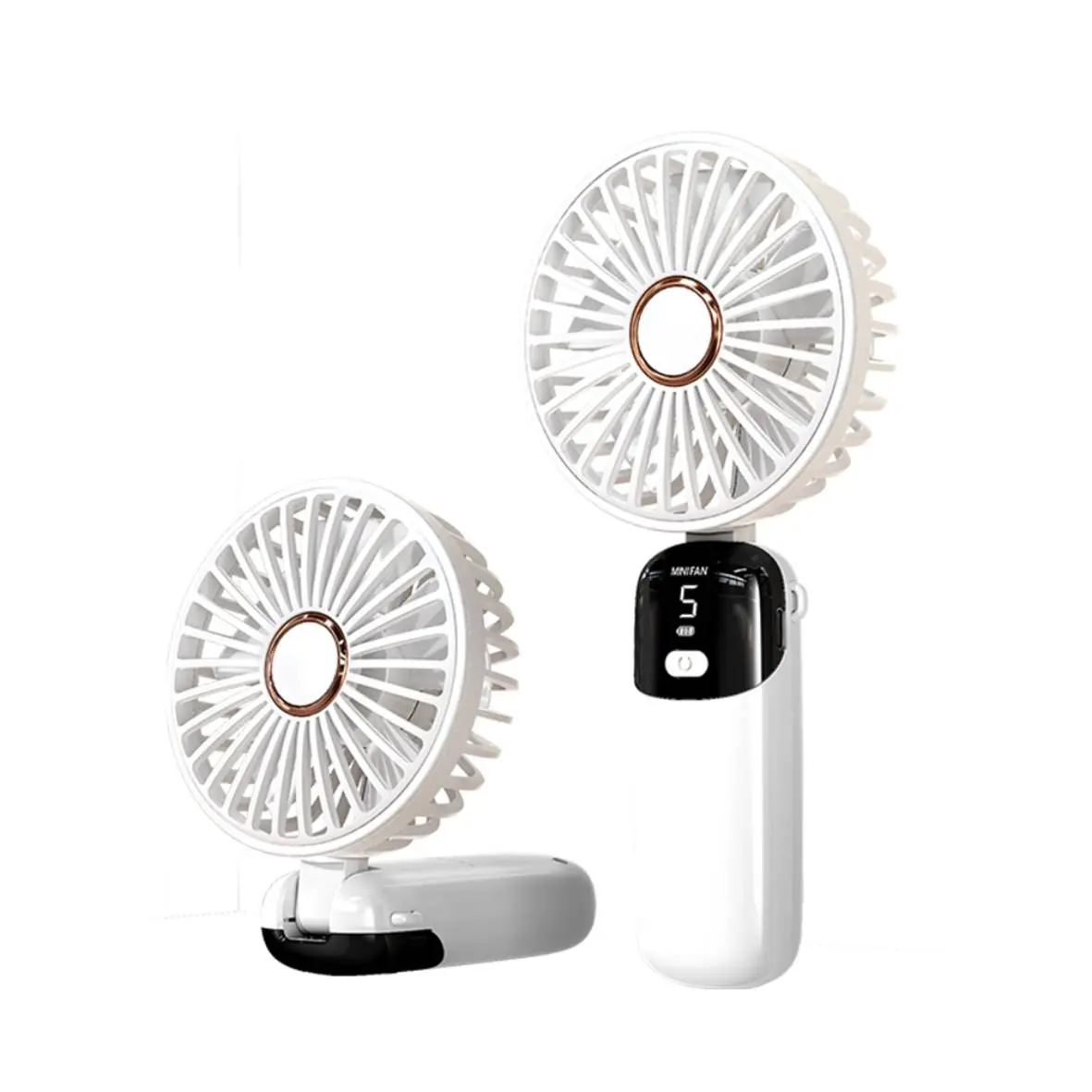 Rechargeable hand/office fan in pink or white. 5speed.