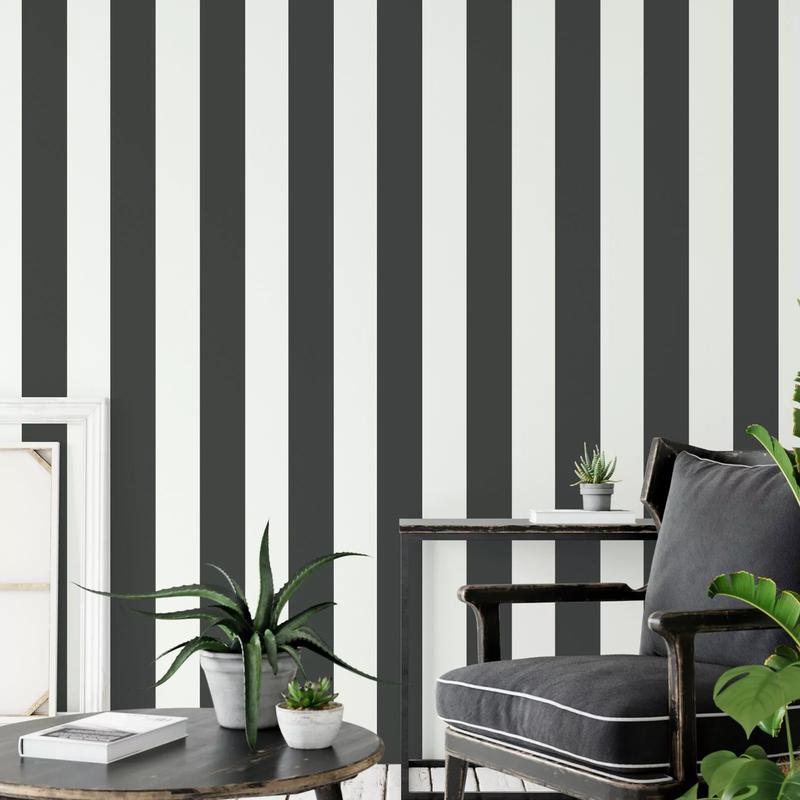 Charcoal Black and White Contrast Bold Lance Feature Stripes Wallpaper WD0082 0
