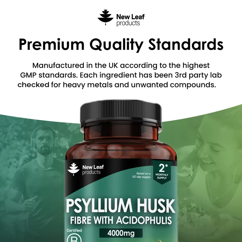 Fibre Supplement 4000mg Psyllium Husk with Acidophilus - High Strength Vegan Capsules 4