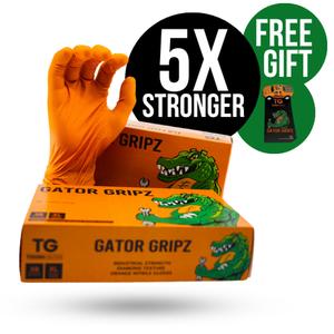 Gator Gripz by Tough Glove - Box of 50 Gloves - Super Strong 10 Mil Thick - Toughest Orange Diamond Grip Gloves  - Disposable Glove