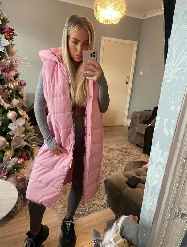 Xara. Black Khaki Chocolate Brown Baby Pink Sky Blue Cream Beige Purple Gold Apricot Winter Warmer Puffer Gilet Long Jacket Hooded Sleevless Jacket Coat Body Warmer 4
