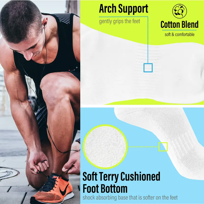 The Essentials Wardrobe Mens Socks 6 Pack Trainer Liner Gym Running Socks Arch Support Moisture Wicking Cushioned Soft Elasticated Ribbed Welt Mens Sports Socks Size 6-11 5