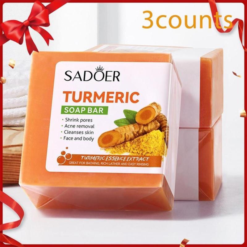 SADOER Turmeric Soap Bar Natural & Organic Skincare Acne Removal Pore Cleaner Smooth Skin Nourishing New, Glow up Soap for Skin Care, Gift for Girlfriend, Christmas Gift for girl, Dark Spot Removal Soap 4