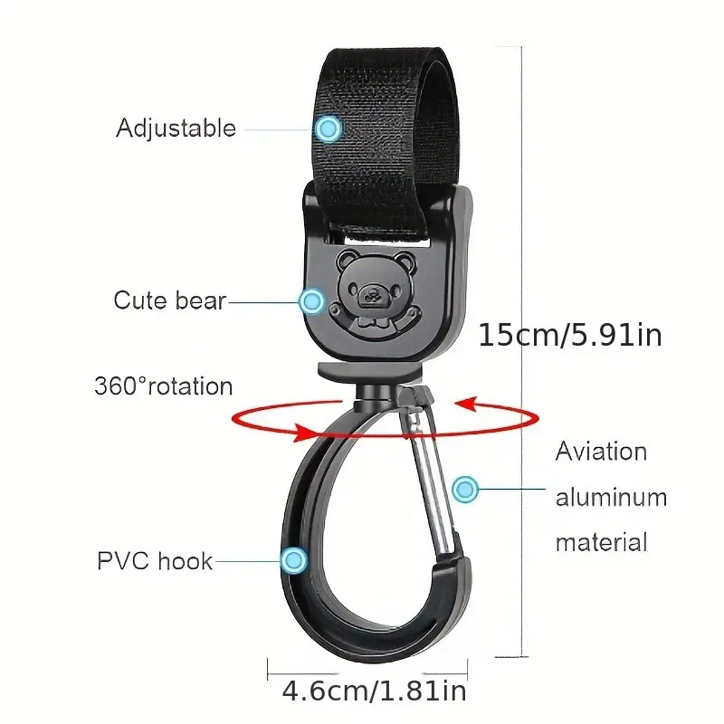 2pcs Baby Stroller Hooks For Bag, Electric Bottle Car Hanging Hook, High Landscape Car Hook Rotating Car Hanging Buckle Accessories 1