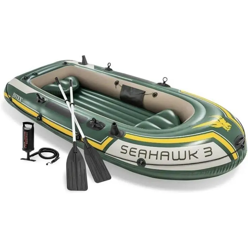 Water Sports + Seahawk 3 Inflatable Dinghy man Boat with Oars Air Pump, Green, 295 x 137 43 cm UK 1