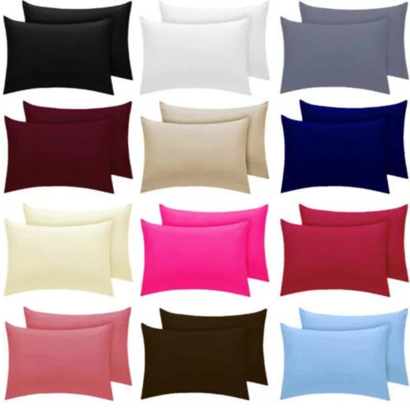 2x Luxury Polycotton Plain Pillowcases Standard Size 50x75cm Housewife Pair Vibrant Multiple Colors Easy Care 1