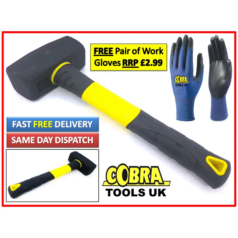 1.5KG / 3.3lbs FIBREGLASS CLUB LUMP HAMMER STEEL HEAD RUBBER GRIP HANDLE UK 23-3 1