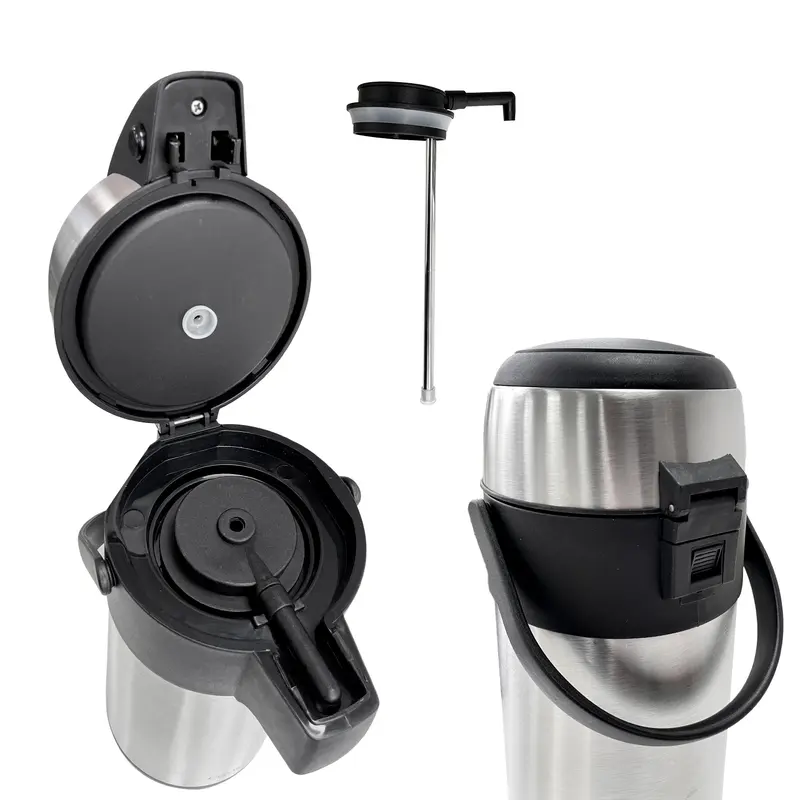 2X 5L Air Pot Tea Flask Pump Action Vacuum Insulated Safety Lock Carry Handle Drinkware Stainless 7