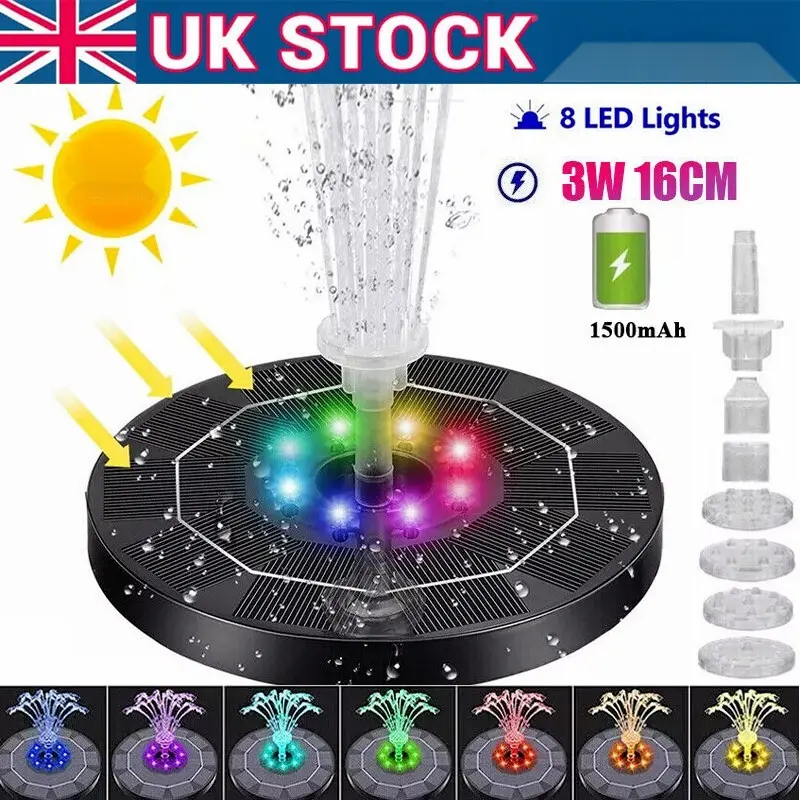 Solar Powered Fountain Water Feature Pump 16CM Garden Pool Pond Aquarium 8LED UK