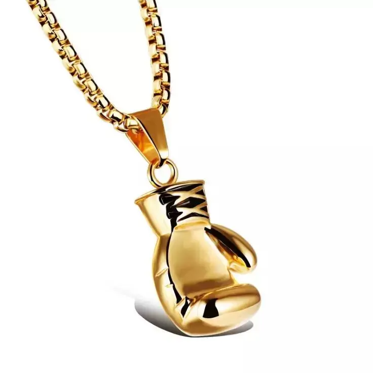 Unisex Casual Trendy Chain Necklace with Boxing Glove Shaped Pendant Design, Simple Style Sportive Chain Pendant Necklace