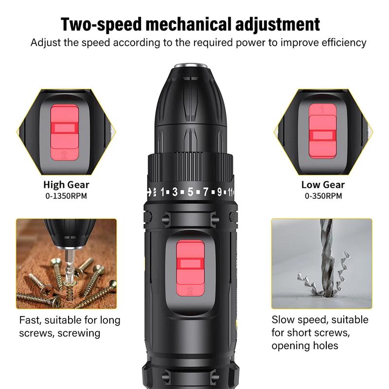 2 Battery 21V Cordless Drill Combo Accessories 2 Battery Screwdriver Accessories Set UK 5