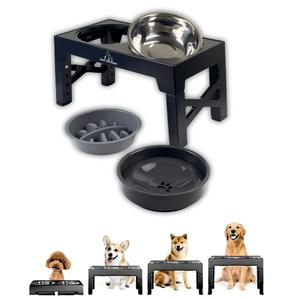 Raised Dog And Cat Bowl: Elevated Feeding Bowl with Slow Feeder, Non-Spill Water Dispenser, and 4 Adjustable Heights – Perfect for Small, Medium, and Large Dogs and Cats dog  food stand dog  bowls feeder elevated  dog  bowl
