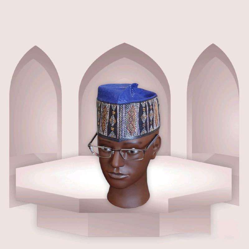 SALMA 1 Piece NavyBlue/Multicolor Fashion Hand Woven Traditional Man Cap.  Menswear 3
