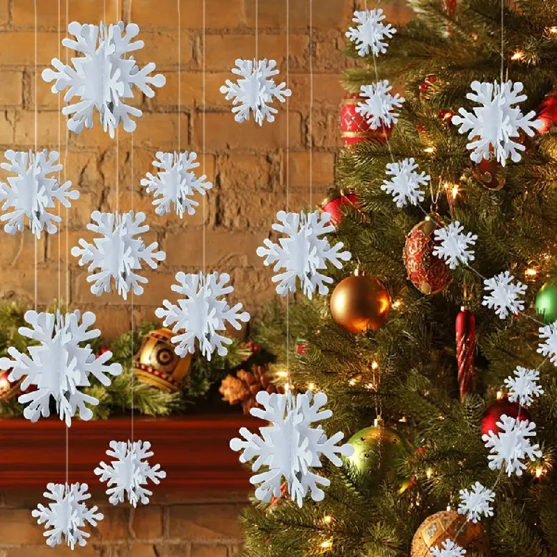 3M White Elegant Winter Snowflakes Hanging House Wall Window Xmas Decorations - Festive Home Gifts