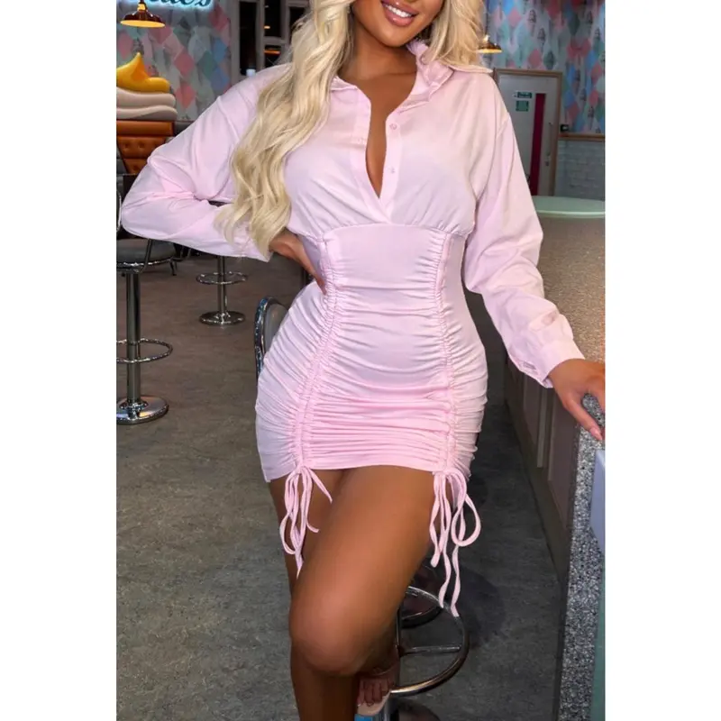 Be Your Baby Pink Ruched Skirt Shirt Dress 1