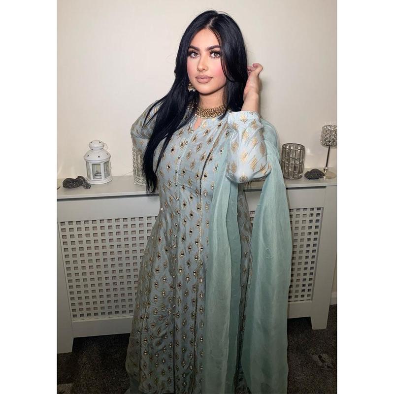 HK59 Sheesha Mint Mirror Linen Long Dress 8
