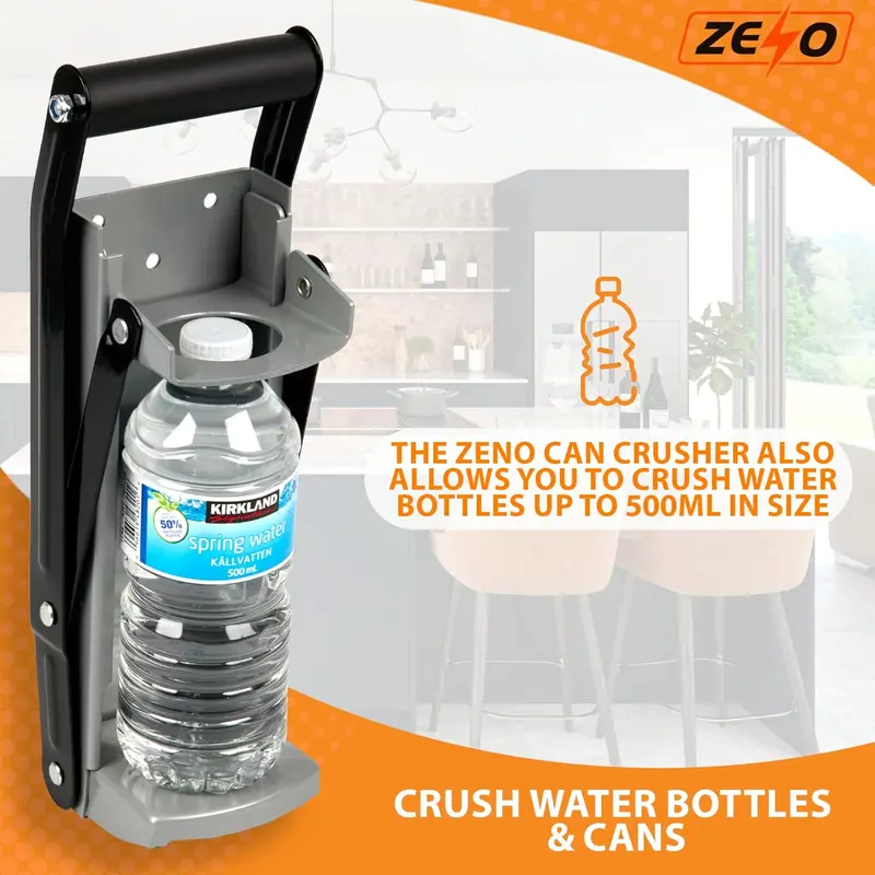 ZENO Can Crusher & Bottle Opener | 500ML Heavy Duty 16OZ 2 in 1 Crushes Soda Cans and Beer Cans | Large Beer Tin Can Crusher Wall Mounted Recycling Tool Bottle Opener | Plastic Bottle Crusher 3