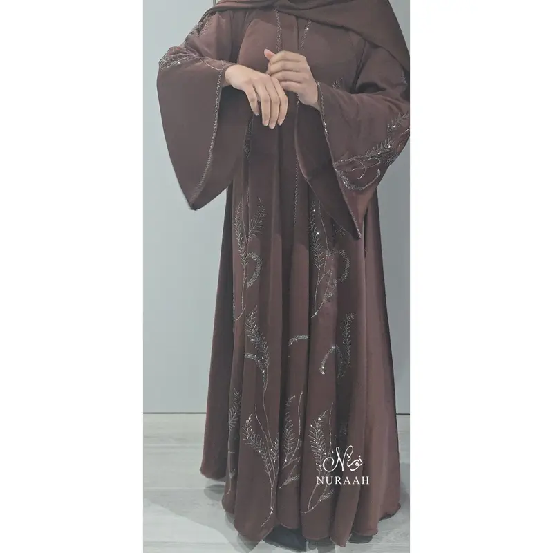 (NURAAH) SIMRA EMBELLISHED FLARED ABAYA (with scarf and belt) 1