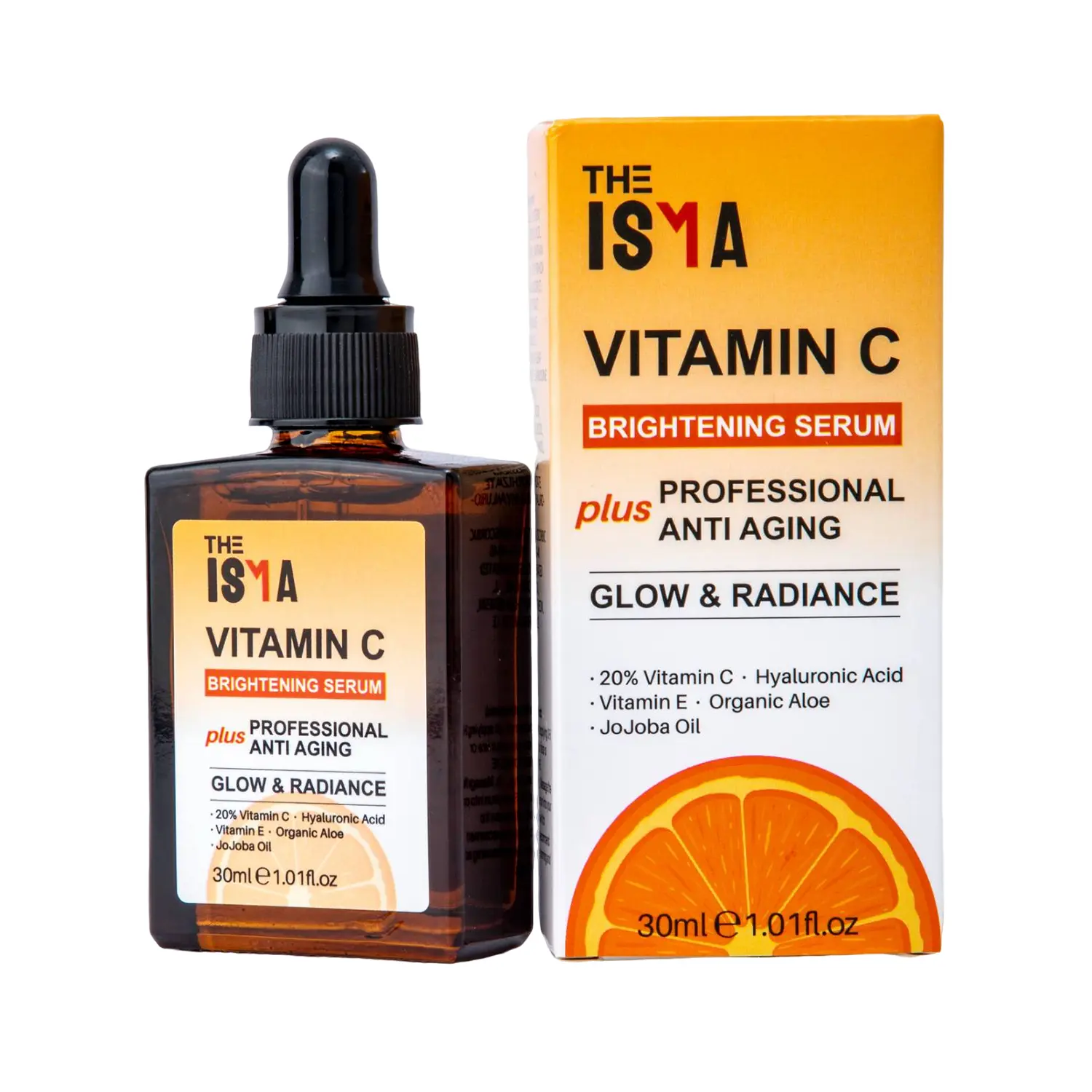 THE ISMA Vitamin C serum 30ml, Anti-Aging, 20% Vitamin C, Hyaluronic Acid, Vitamin E Brightening Serum for Face/Neck/Eye Contour, All Skin Types Skincare Discoloration Firming Hydrate