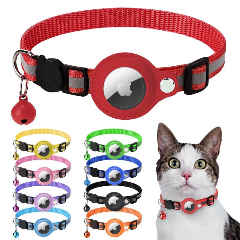 Reflective Airtag Cat Collar with Bell, Waterproof Holder for Apple Airtag, Anti-Lost Collar for Cats, Kittens and Small Dogs cat  airtag air tag collars apple  airtag orange non-customized cat  camera led  collar 1