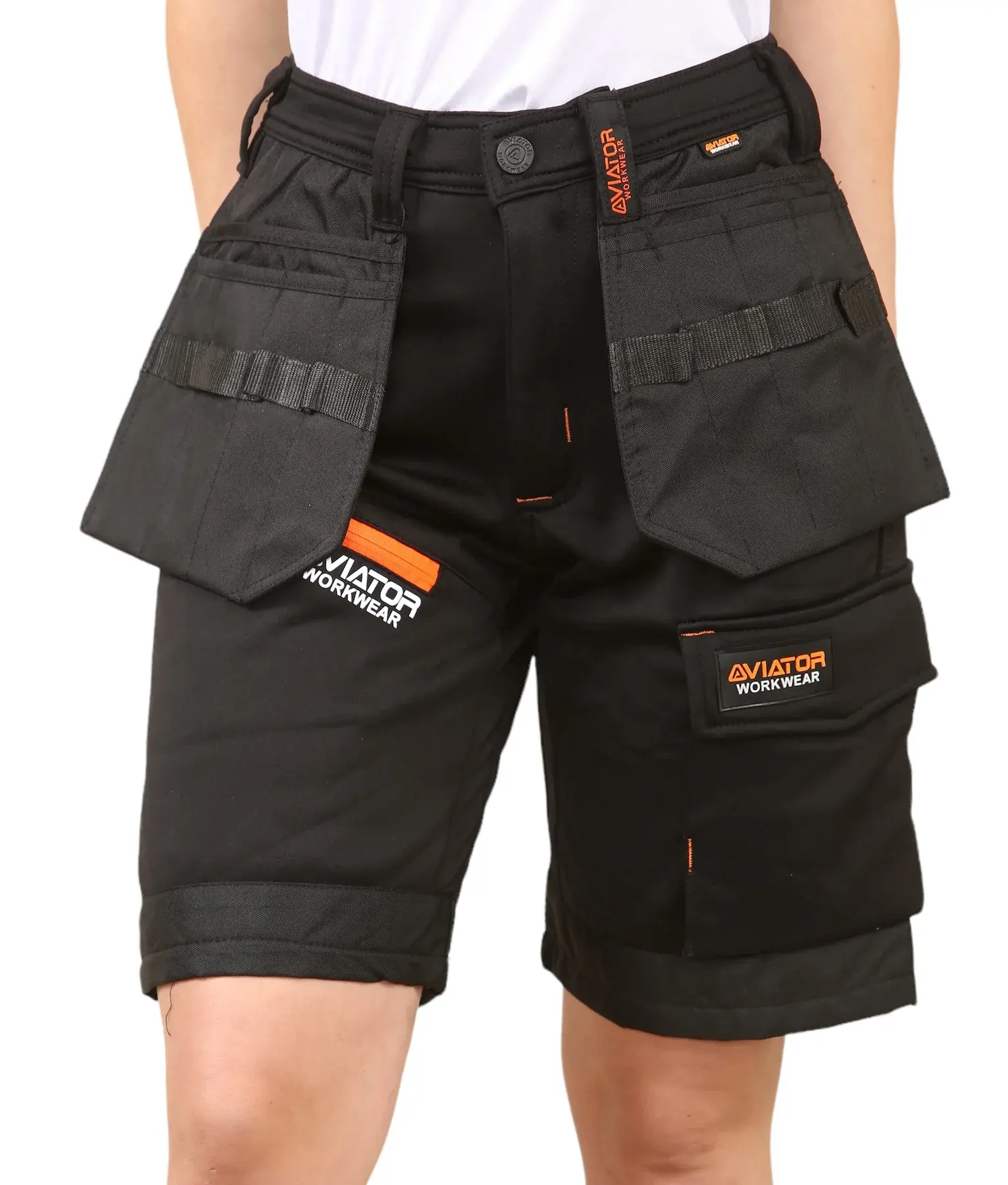 AVIATOR Men's Black Polyester Cargo Shorts – Casual Outdoor Wear with Multiple Pockets, Quick-Dry Fabric, and Adjustable Waistband