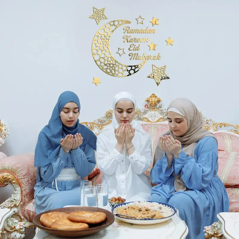 Ramadan Mubarak Decorations for Home Ramadhan Decoration Wall Stickers Eid Decor Moon Star Acrylic Walls Decals for Islamic Muslim Home 4
