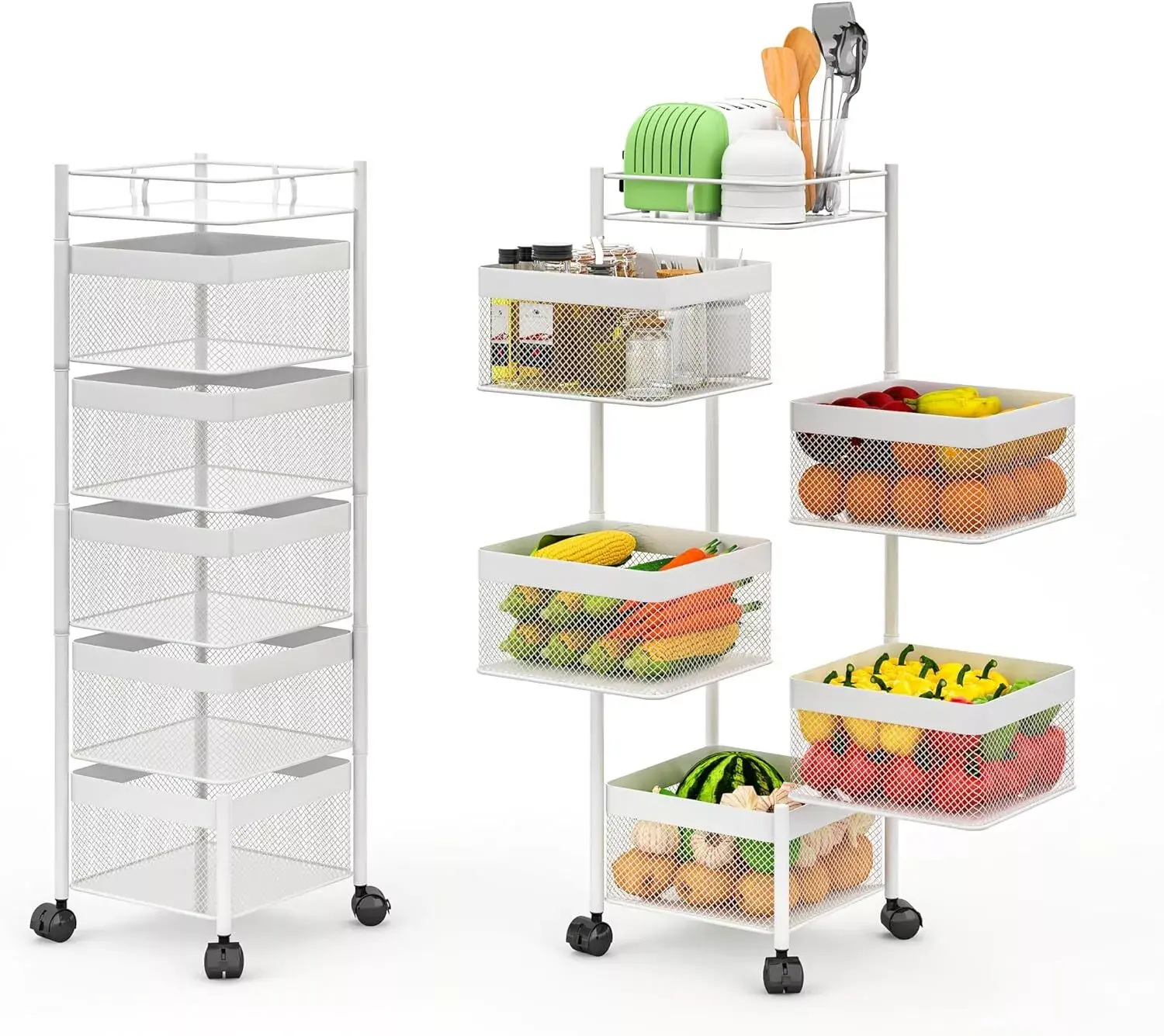 6 Tier Kitchen Rotating Storage Trolley Cart Utility Vegetable Mobile Shelf Rack
