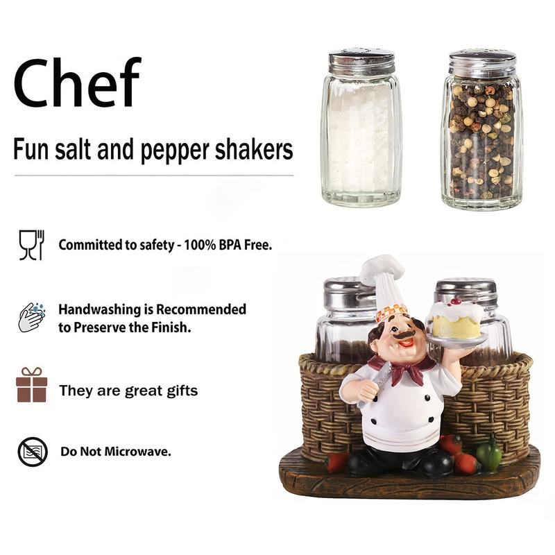 Product Introduction of Funny Salt And Pepper Shakers With Chef Figurines Holder, Resin Chef Ornament Spice Jars Holder Restaurant Kitchen Decor 11
