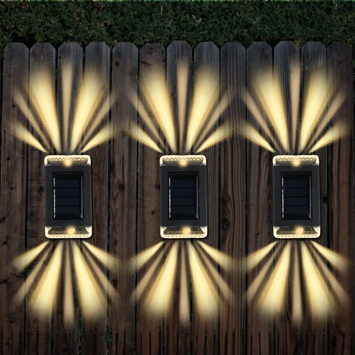 4PCS LED Solar Wall Lamp Super Bright Door Fence Outdoor Double Head GardenLight