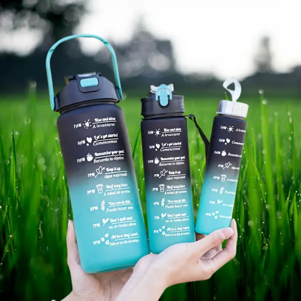3 pcs Sports Water Bottle Set with Straw, Time Marker, Portable, Reusable, washable. - Large Capacity 2000ml/800ml/300ml, BPA-Free PC Material, Phone Holder - Ideal for Outdoor Activitie like Gym and Exercise Drinkware Tumbler Bottled