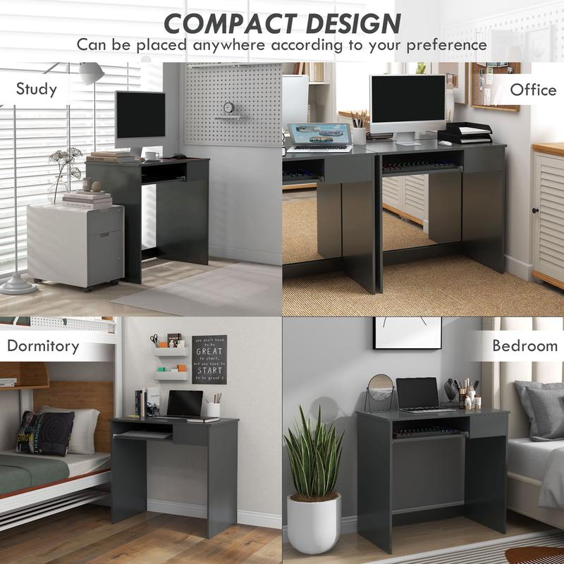 HOMCOM Computer Table with Keyboard Tray and Drawer, Compact Computer Desk, Study Desk, Writing Desk for Home Office, Grey | Aosom UK 5