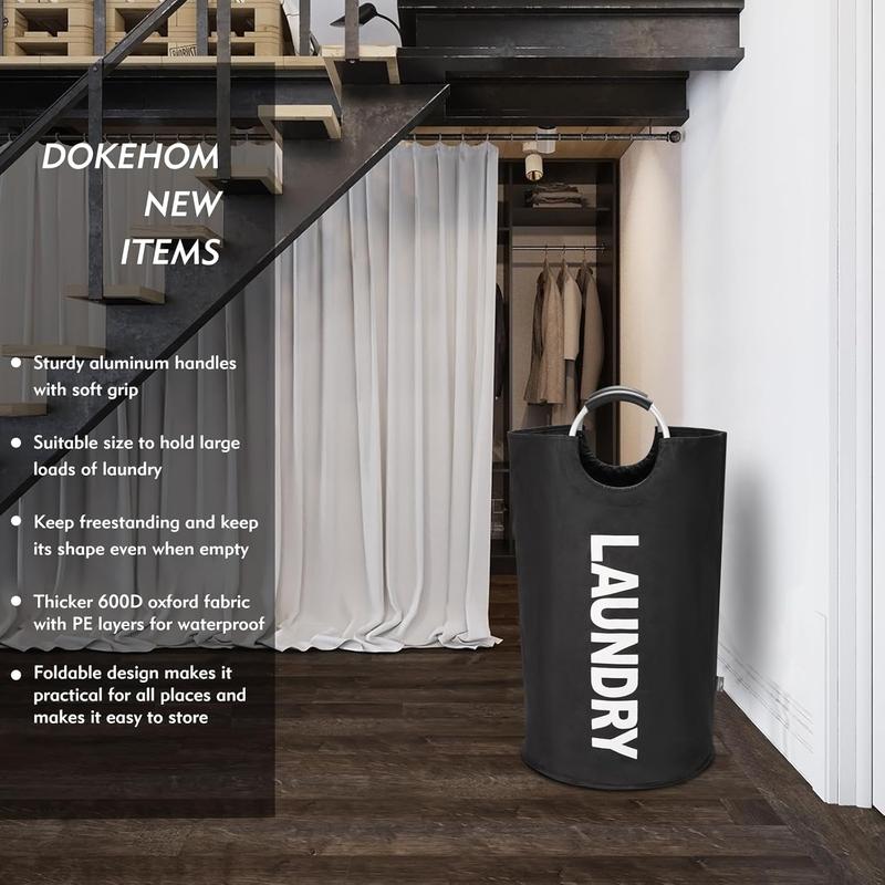 90L Large Laundry Basket, Collapsible Laundry Bag, Freestanding Tall Clothes Hamper, Foldable Washing Bin (Black) 7