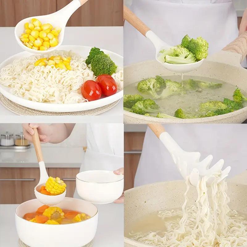 12 Pcs Non-Stick Silicone Cooking Utensils Spatula, Tong, Whisk Set  with Wooden Handle 8