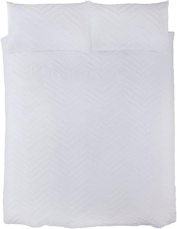 White Ultimate Luxury Duvet Cover Set 3 pieceTufted Wave Stripe Nordic Geo White Soft Cosy Easy Care Luxury Duvet Cover Quilt Bedding Set with Pillowcase 2
