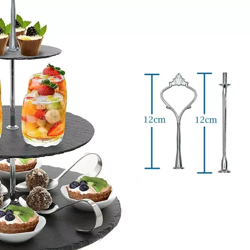 DOLMO 3 in 1 Cake Stand Natural Slate Wedding Plates Party Tableware UK 2