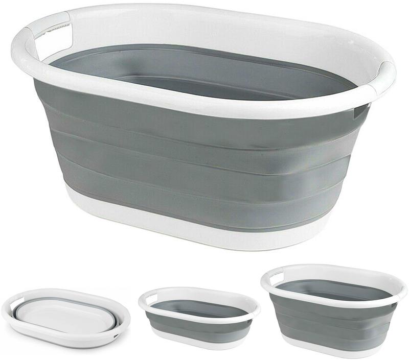 2 X Laundry Basket Pop Up Folding Collapsible Space Saving Cloth Washing Bin Plastic Organiser Silicone 1