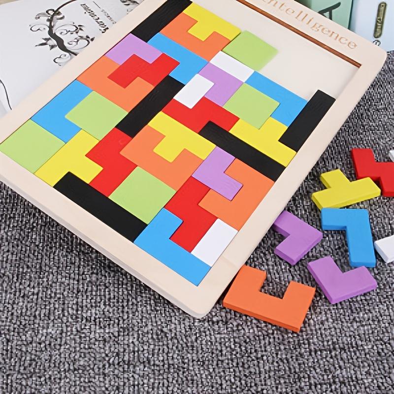 Product Introduction of Wooden Blocks Puzzle Brain Teasers Toy Tangram Jigsaw Intelligence Colorful 3D Russian Blocks Game STEM Educational Gift, Halloween, Christmas Gift, Thanksgiving Day Gift 4