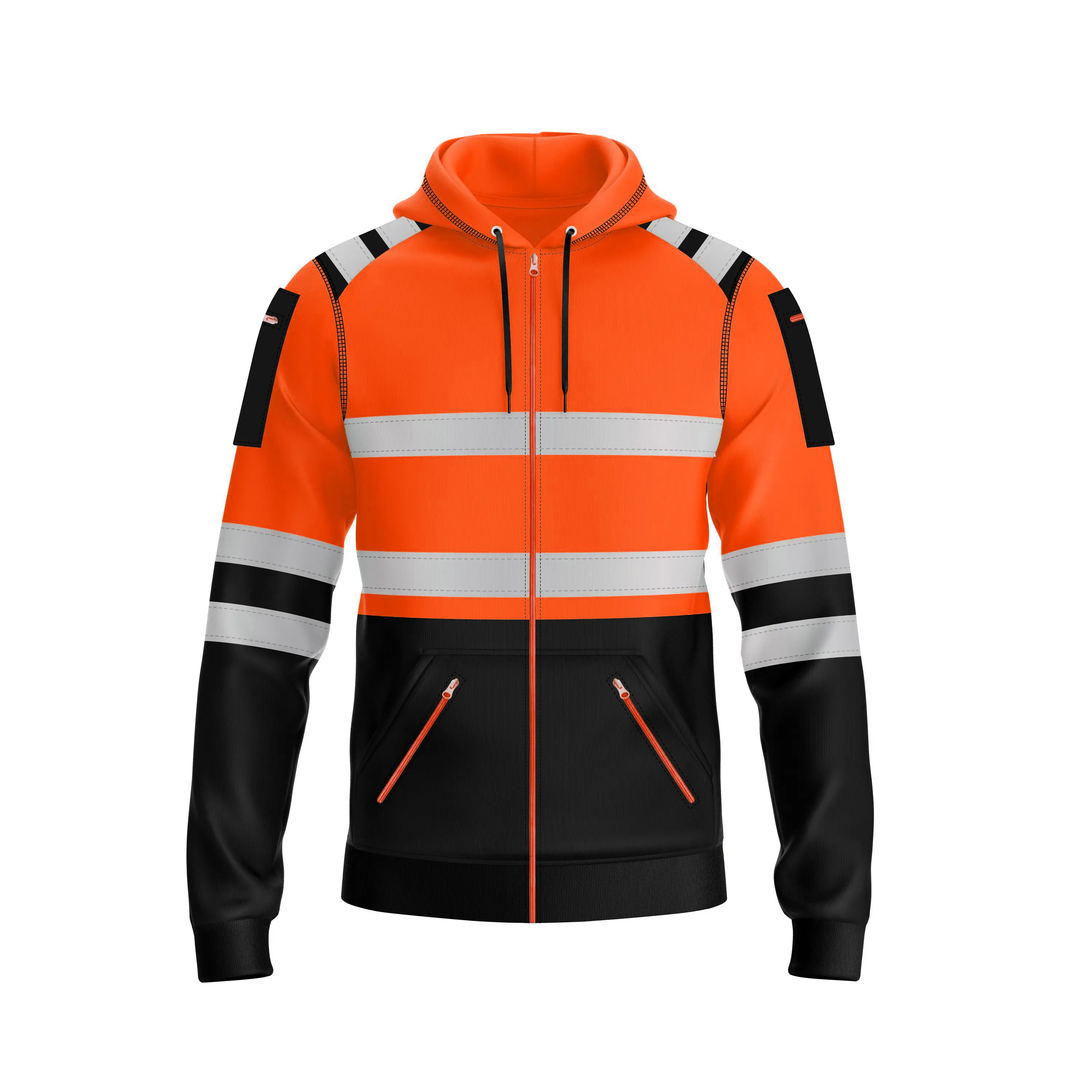 mymixtrendz Mens Outdoor Zipper Hoodie with Black Contrast Zip Pockets Menswear Clothing Relaxed Fit Hooded Sweatshirt Top UK Size S-XXL