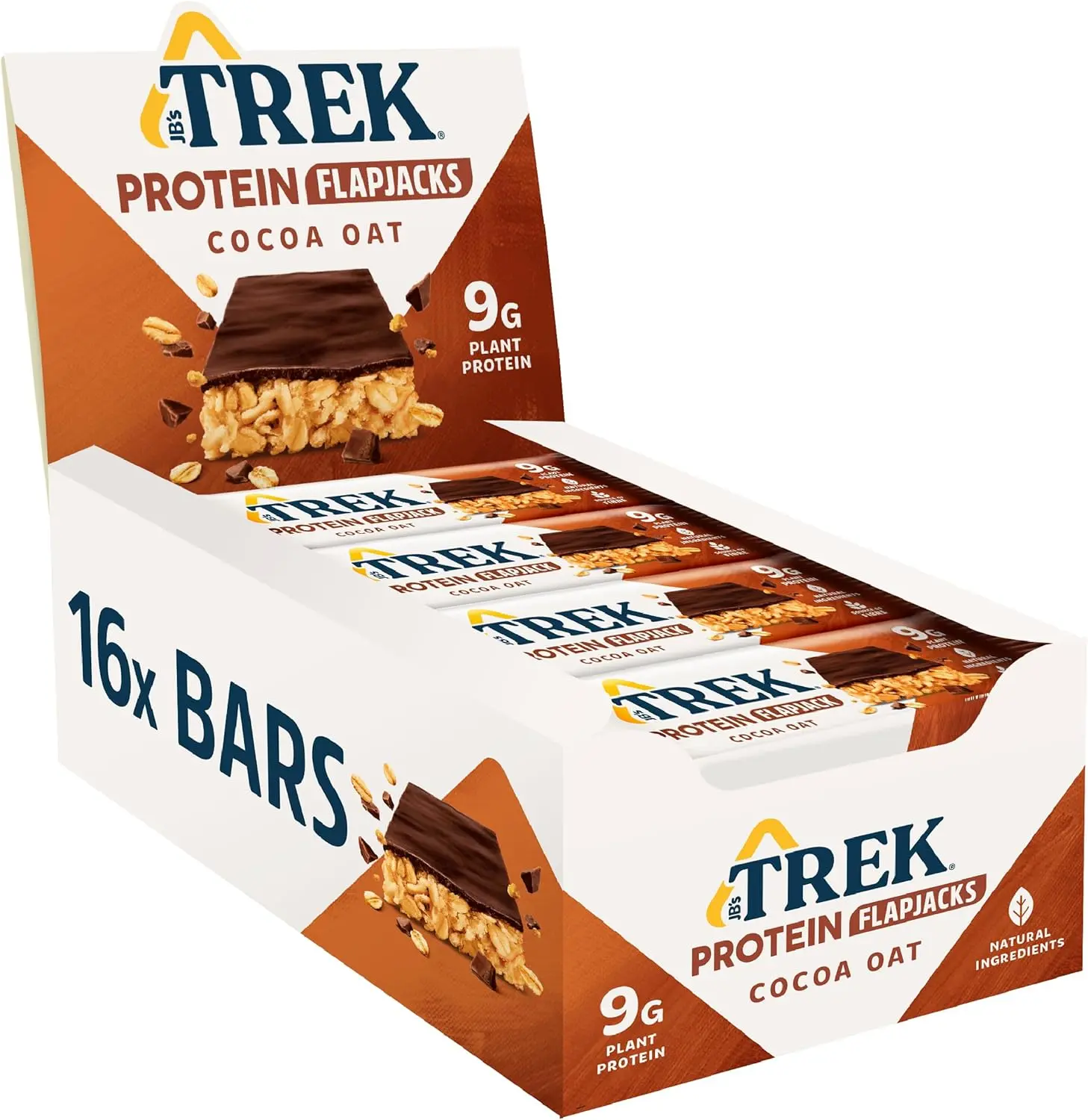 Trek High Protein Flapjack Cocoa Oat, 50g – Gluten Free Bars – Healthy Snack – Plant Based Protein – Vegan (16 Bars)