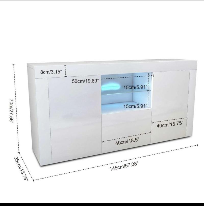 Product Introduction of LED Sideboard Cabinet 135cm in White/Black Finish storage media unit builtin wardrobe room partition 2