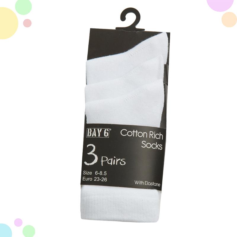 3 Pairs Kids Boys Girls Unisex Plain Cotton Rich School Sock Uniform Calf Socks Size UK from 6-8.5 up to 4-6.5 4