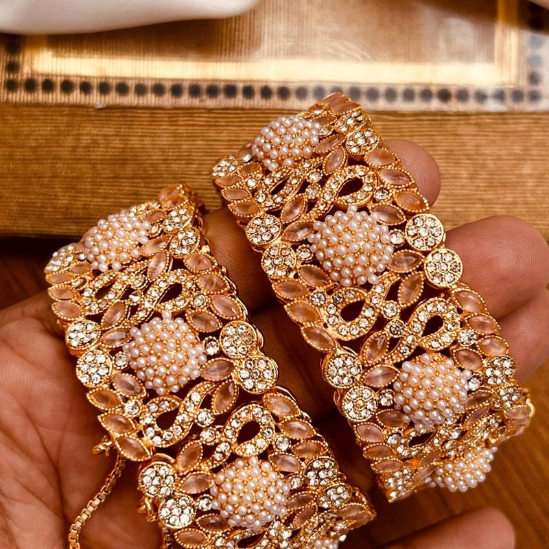 Pakistani Original Gold Plated Kara set with AD and crystal stones work for size 2.6-2.8". 1