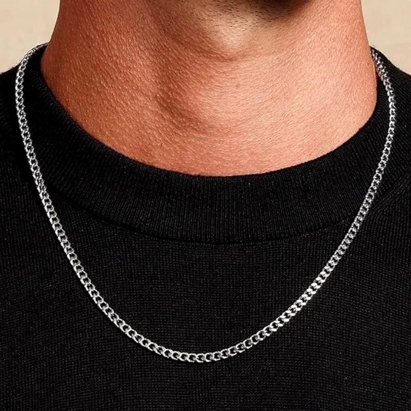 Men's Silver Cuban Link Chain - 3mm Width, 45-60cm Length rapper chains men - UK Delivery 1