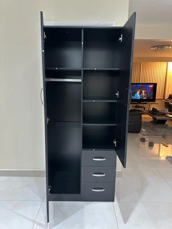 PALAKLOT 2 Door 3 Drawer Full-length Mirror Wardrobe | Modular Cabinet for Space Saving | Ideal Storage Organizer (Black) 2