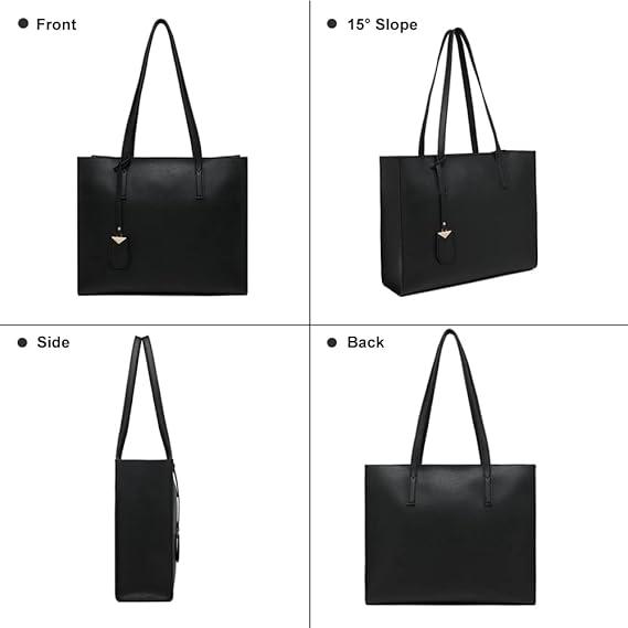 Women's Tote Bag Large Handbag Soft Leather Simple Shoulder Bag with Zipper for School Work Leisure (A-Black) 3