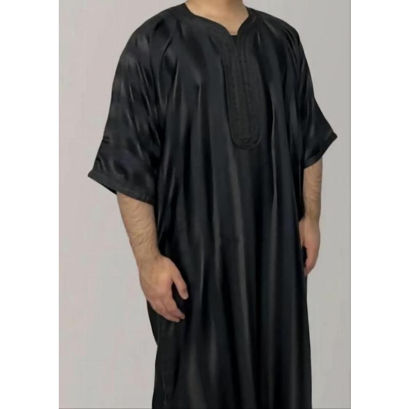 Moroccan Robe Men's Embroidery Arab Youth Dark Green Muslim Robe Men 8