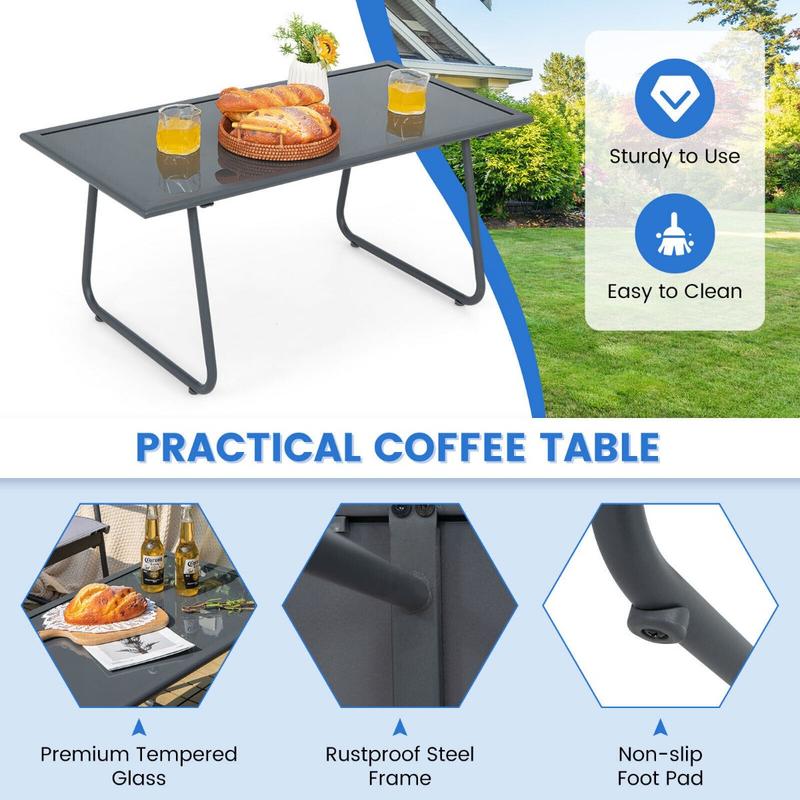 4 Piece Garden Patio Bistro Furniture Set with Loveseat, Coffee Table and 2 Chairs 5