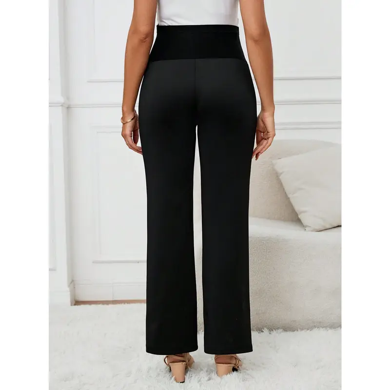 MaterniChic Maternity Casual & Commuting Young Women's Flared Pants, Adjustable Elastic Waist, Ultra High Waist, Full-Length Tight-Fitting Pregnancy Trousers 1